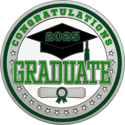 Green "Congratulations Graduate" with Dark Green 2025, Rim, Tassel & Ribbon
